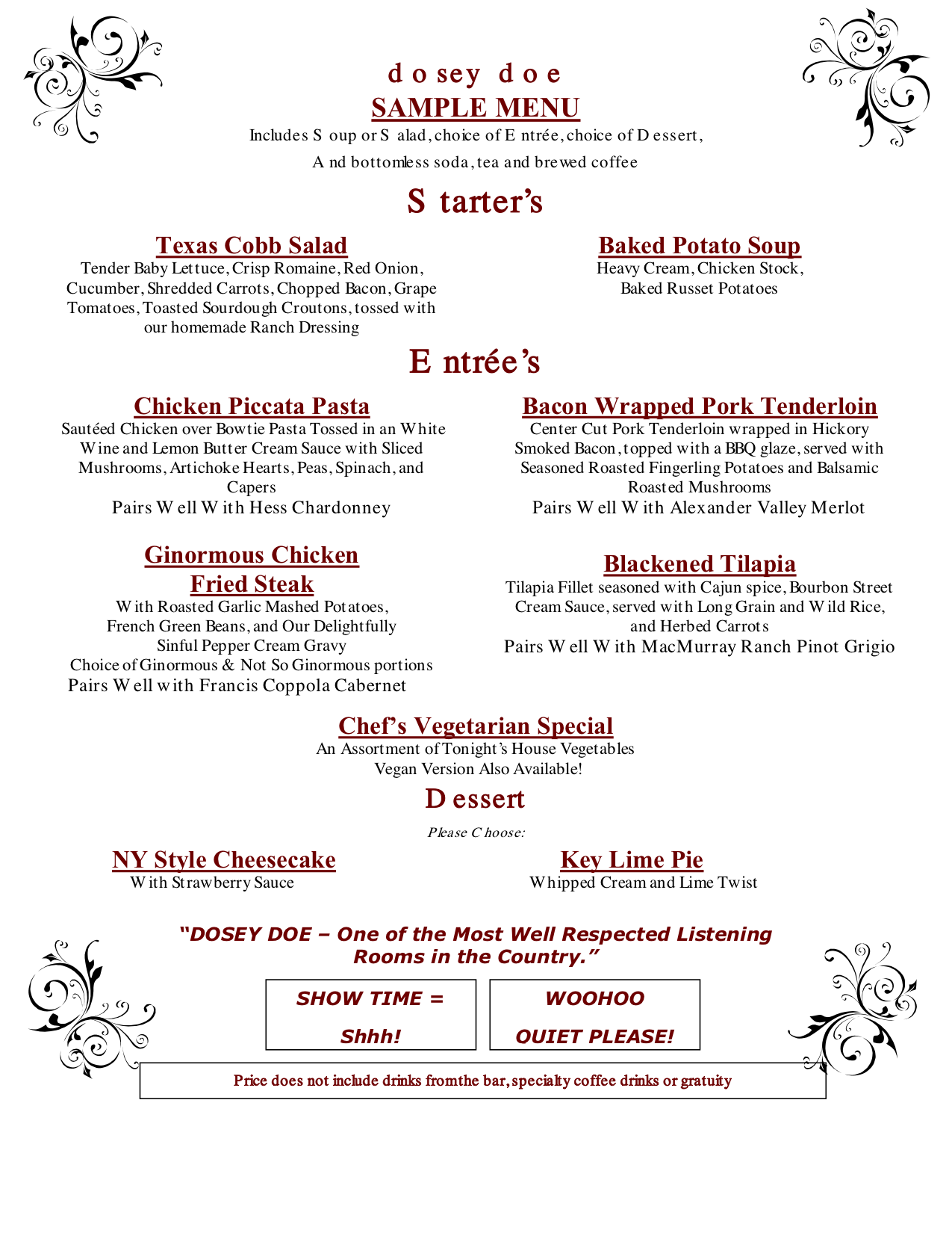 Dosey Doe Sample Menu